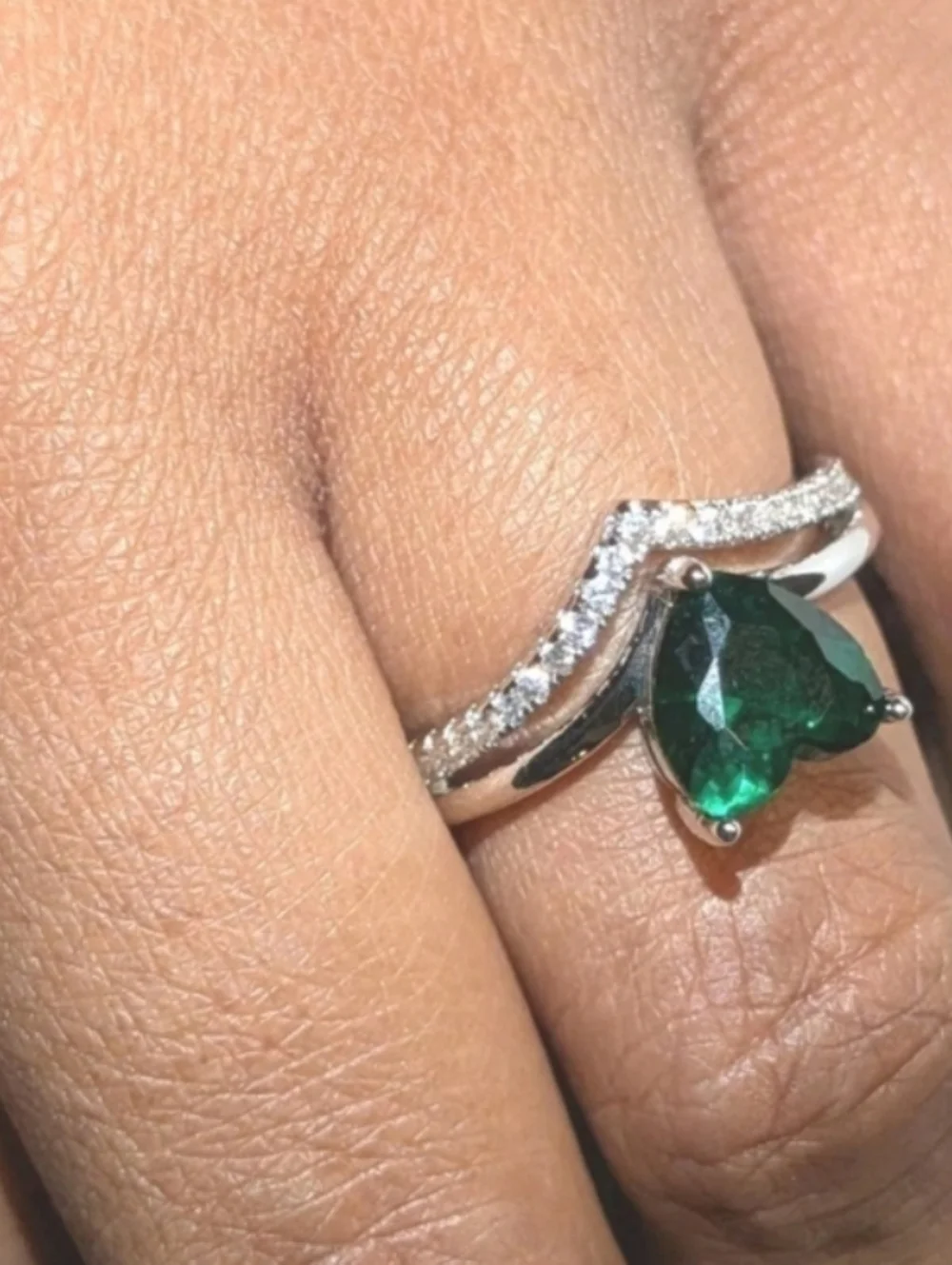 Lab-Created Emerald Green3ct Heart Cut Women's Engagement Ring White Gold Plated